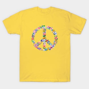 Peace Sign (Watercolor Flower Wreath) T-Shirt